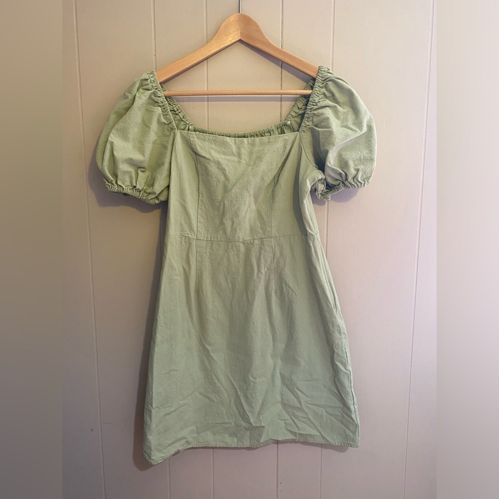 Nasty Gal Green Puff Sleeve Mini Dress